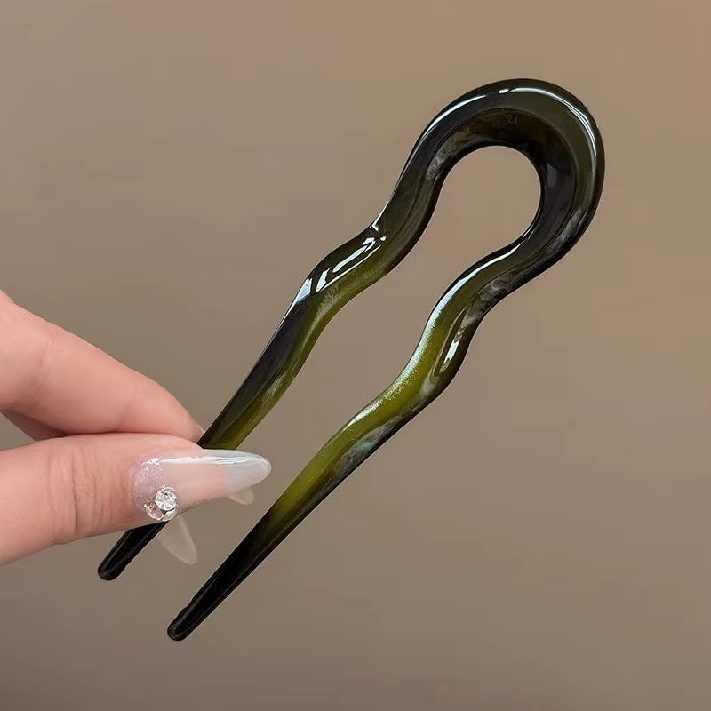 U-Shaped Hair Fork Fashion Tortoiseshell Acetate Acrylic Hairpin Geometric Headwear Hair Sticks Women Girls Hair Accessories