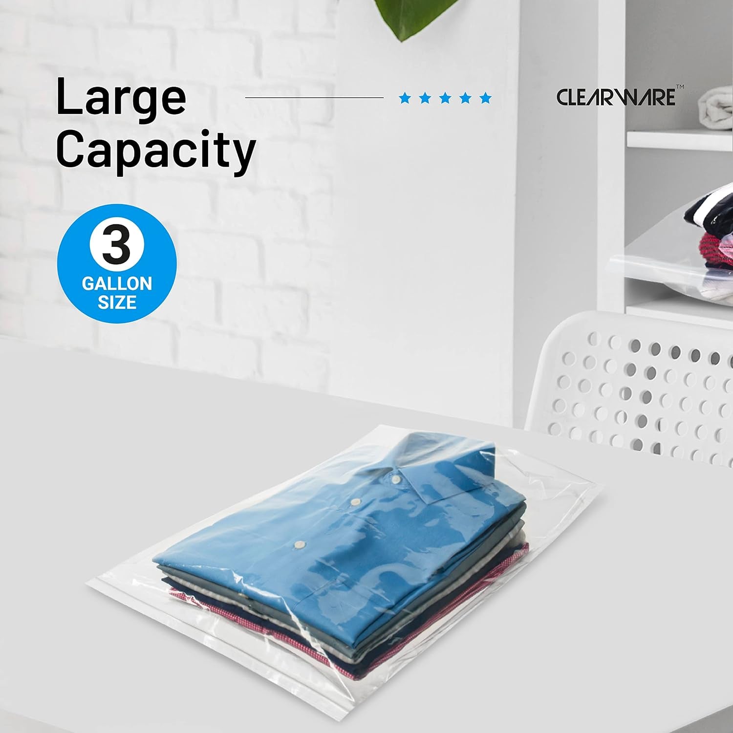 12 Large Storage Bags with Zipper Top - 3 Gallon Size, 16" X 18", Extra Large Plastic for Clothes, Travel, Moving, Large Reusable Freezer Bags, Bpa-Free, 2-Mil Thick