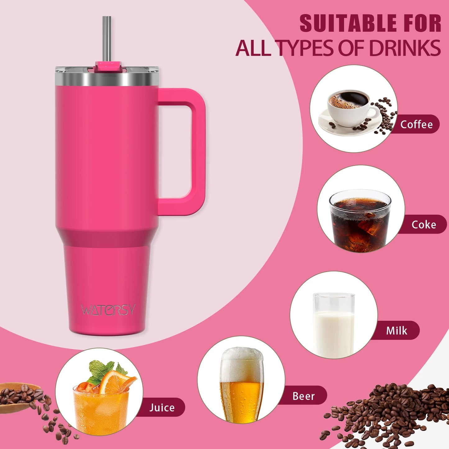 591Ml Stainless Steel Insulated Cup 20Oz Tumbler with Handle and Straw Keep Cold and Hot Thermal Mug Portable Car Travel Mug