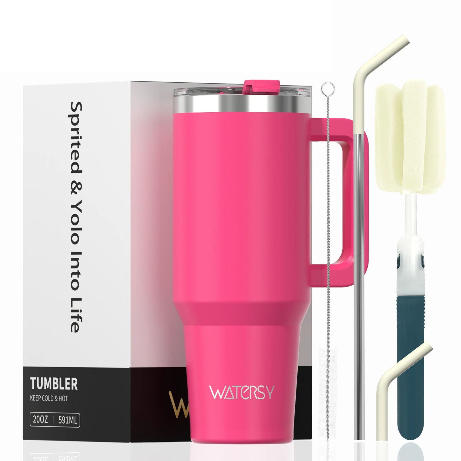 591Ml Stainless Steel Insulated Cup 20Oz Tumbler with Handle and Straw Keep Cold and Hot Thermal Mug Portable Car Travel Mug