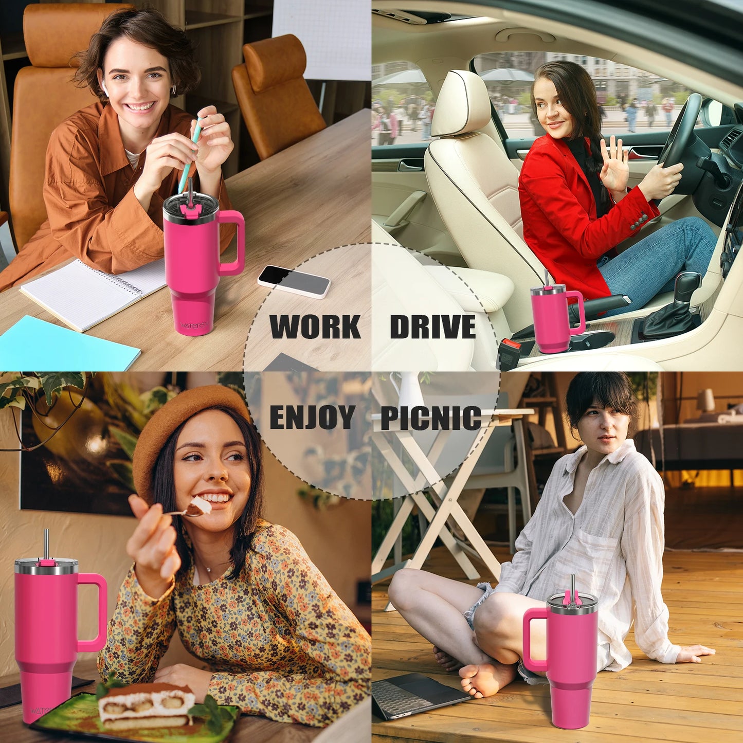 591Ml Stainless Steel Insulated Cup 20Oz Tumbler with Handle and Straw Keep Cold and Hot Thermal Mug Portable Car Travel Mug