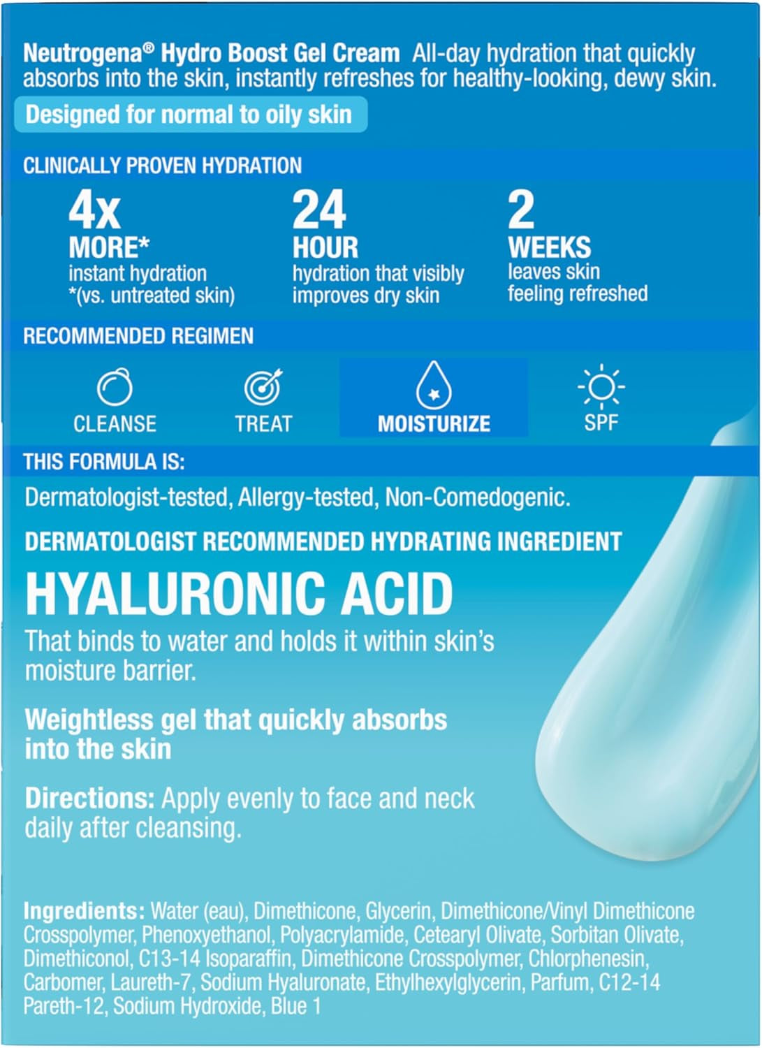 Hydro Boost Gel Cream Face Moisturizer - Oil-Free Facial Cream with Hyaluronic Acid 47Ml